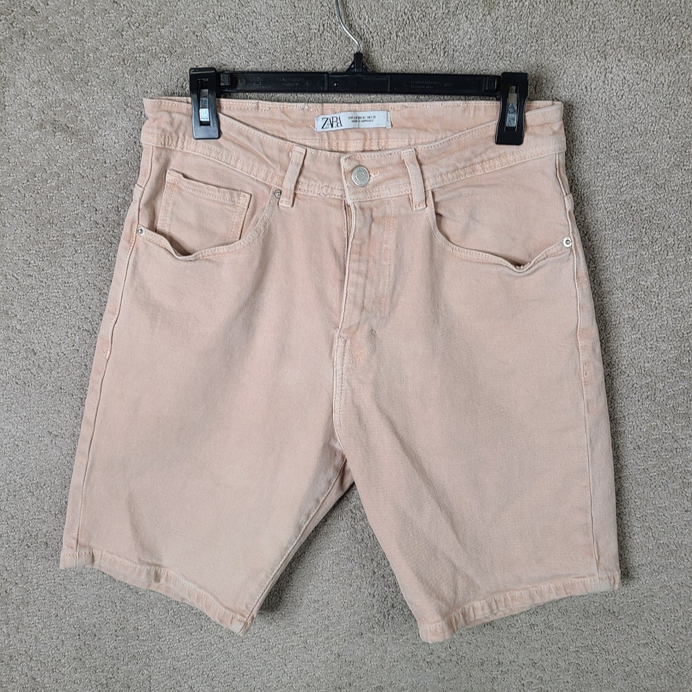 Zara Short Mens 31 Peach Pink Denim Slim Fit Casual Summer Cotton Stretch